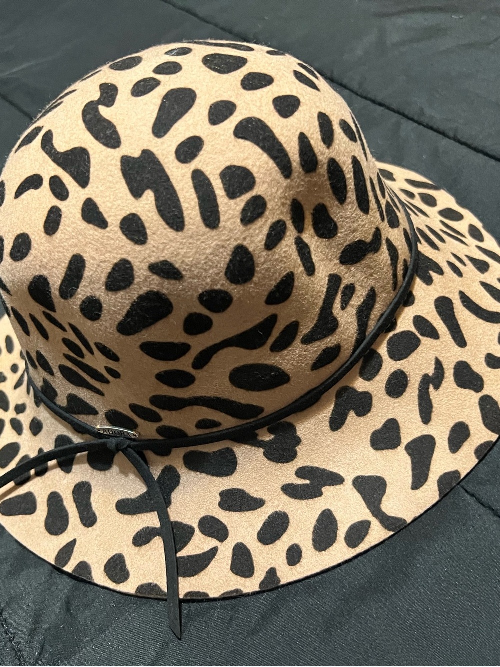 Adora Camel Black Animal Print Wide Brim Fedora Hat NWT